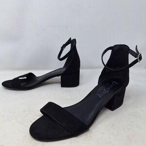 Lemon Drop By Privileged Benson Black Faux Suede Heeled Sandals Minimalist Sz 9